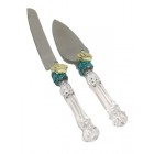 Cake Knife and Server Crown Turquoise Set All Occasion Wedding Sweet 16 Birthday Party